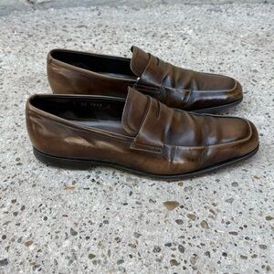 Prada Men's Distressed Brown Leather Loafers